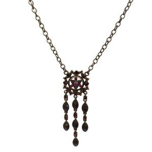 Brass Tone & Purple Crystal Chandelier Pendant Necklace Whimsigoth Victorian